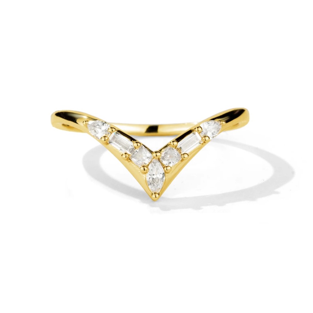 Oomiay Emblem Ring - Dainty Gold Ring with a White Crystal on a Curved Band